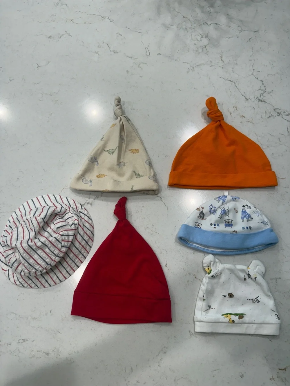 Baby hat lot-- Orange, Red, Cream, Blue, White